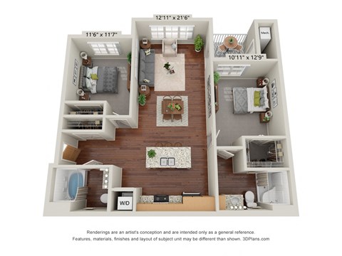 Crossroad Commons_2 Bedroom B_3D Floor Plan at Crossroad Commons, Manor